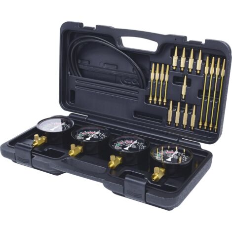 Kstools – Synchroniseur de carburateurs à 4 manomètres – 28 pièces – Coffret robuste – Pour moteurs multicylindres – Mesure de dépression 0-70 cmHg