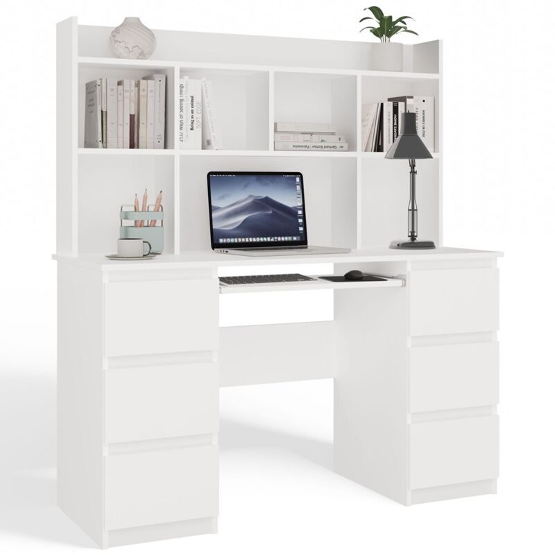 KUBA - Bureau avec étagère supérieure - blanc mat - 6 tiroirs & rangements KUBA - Bureau avec étagère supérieure - blanc mat - 6 tiroirs & rangements