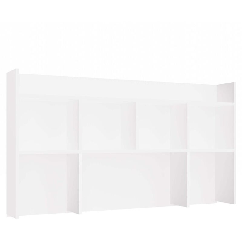 Topeshop – Rangement surélevé de bureau 130 cm – 5 étagères blanches – Structure solide en panneau de particules – Design moderne et minimaliste Topeshop – Rangement surélevé de bureau 130 cm – 5 étagères blanches – Structure solide en panneau de particules – Design moderne et minimaliste