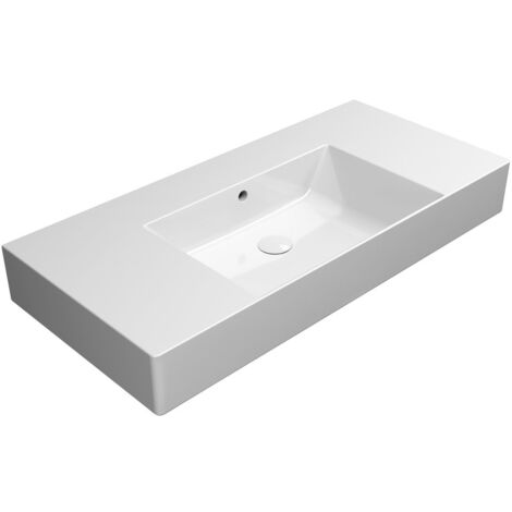KUBE X lavabo en céramique 100x47cm avec étagères, pas de trou de robinet, blanc ExtraGlaze
