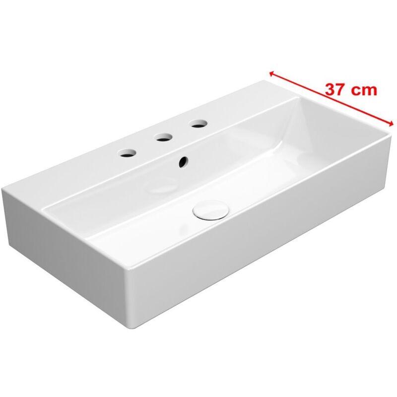 KUBE X lavabo en céramique 70x37cm, bord de fond, 3 trous de robinet, blanc ExtraGlaze