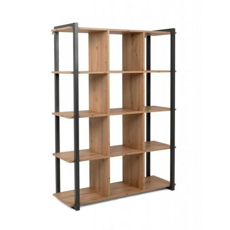 Kubisches Bücherregal aus Eiche mit anthrazitfarbenen Profilen 107x39xh.145 cm