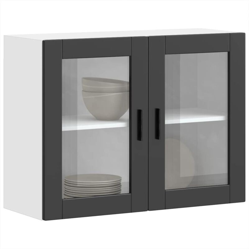 Küchen-hängeschrank Mit Glastür Porto Schwarz - Vidaxl