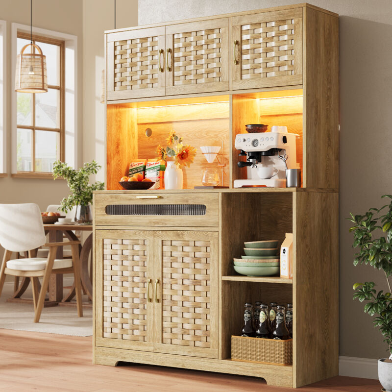 Stilvora Küchen Hochschrank Mit Glastüren Und Verstellbaren Einlegeböden Mit Led Für Küche Aus Mdf 120x40x180 Cm Natur