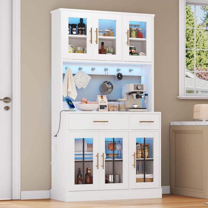 Stilvora Küchenbuffet Mit 6 Türen, 2 Schubladen, Verstellbaren Einlegeböden Und Led, Landhausstil, Aus Mdf, Weiß