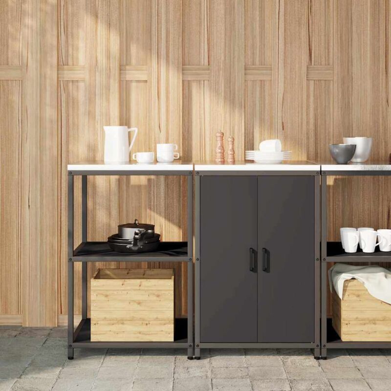Küchenlager-set Mit Regal 2 Pcs Schwarz Kaltgewalzter Stahl Vidaxl