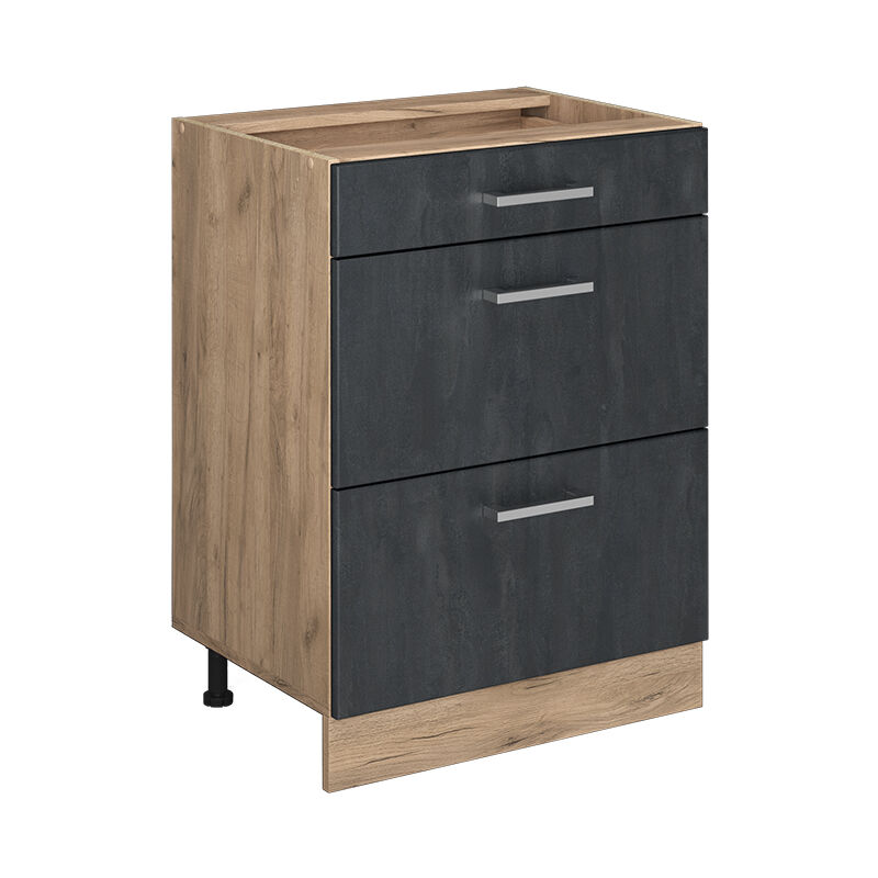 Vicco - Küchenunterschrank R-line, Schwarz Beton, 60 Cm Ohne Arbeitsplatte