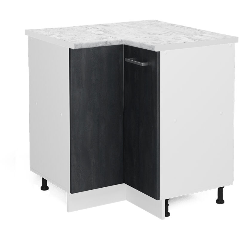 Vicco - Eckunterschrank R-line, Schwarz Beton, 75.6 Cm Ap Marmor