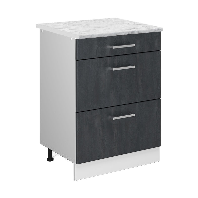 Vicco - Schubladenschrank R-line, Schwarz Beton, 60 Cm Ap Marmor