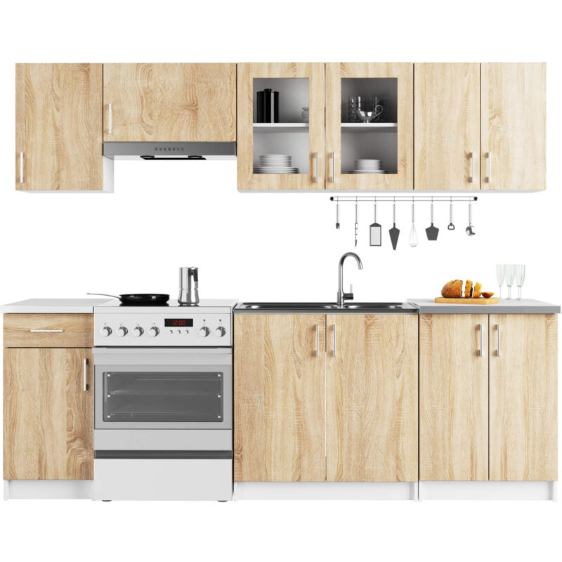 Akord Küchenmöbel-set Lima 2.4m Modulares Weiß 240 Cm 11 Türen 1 Schublade Front Sonoma Eiche B240xh203xt44, 5 Cm