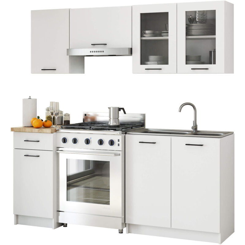 Akord - Küchenmöbel-set Oliwia 1.8m Modulares Weiß 180 Cm 7 Türen 1 Schublade 8 Regalböden B180xh203xt46 Cm