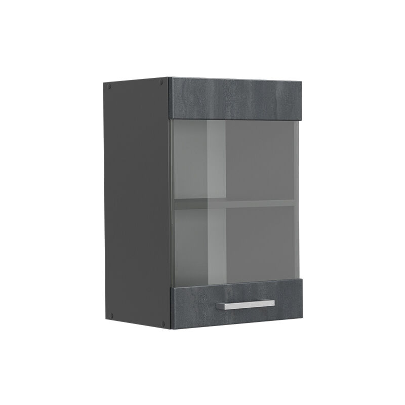 Küchenglasschrank R-line, Schwarz Beton, 40 Cm, Vicco