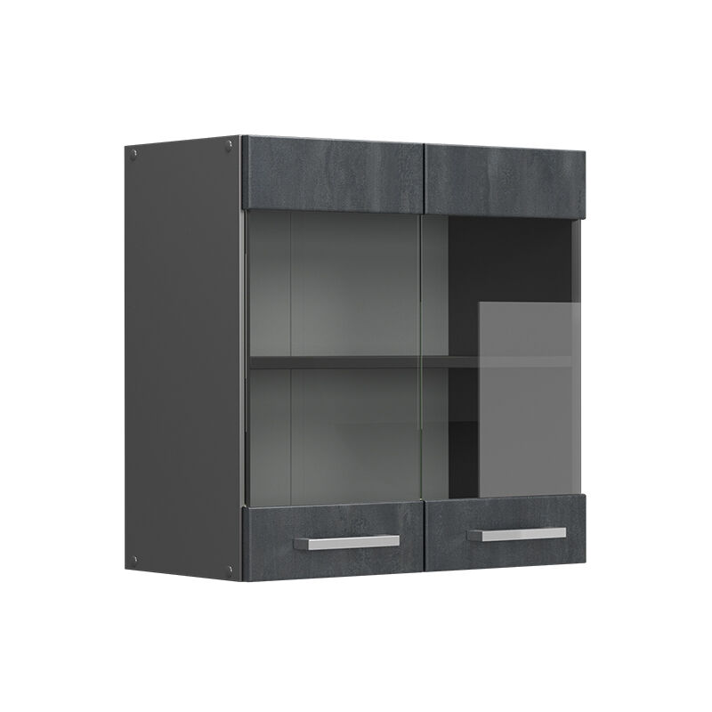 Küchenglasschrank R-line, Schwarz Beton, 60 Cm, Vicco