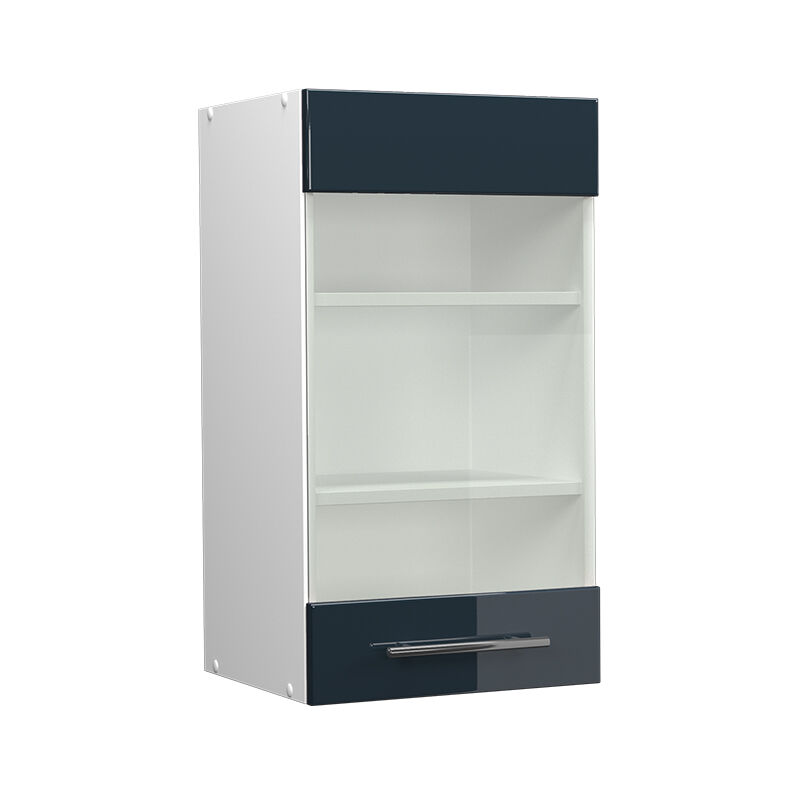 Vicco - Küchenglasschrank Fame-line, Dunkelblau Hochglanz, 40 Cm