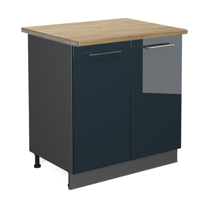 Vicco - Spülenunterschrank Fame-line, Dunkelblau Hochglanz, 80 Cm Mit Regal, Ap Eiche