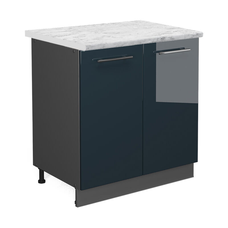 Spülenunterschrank Fame-line, Dunkelblau Hochglanz, 80 Cm Mit Regal, Ap Marmor Vicco