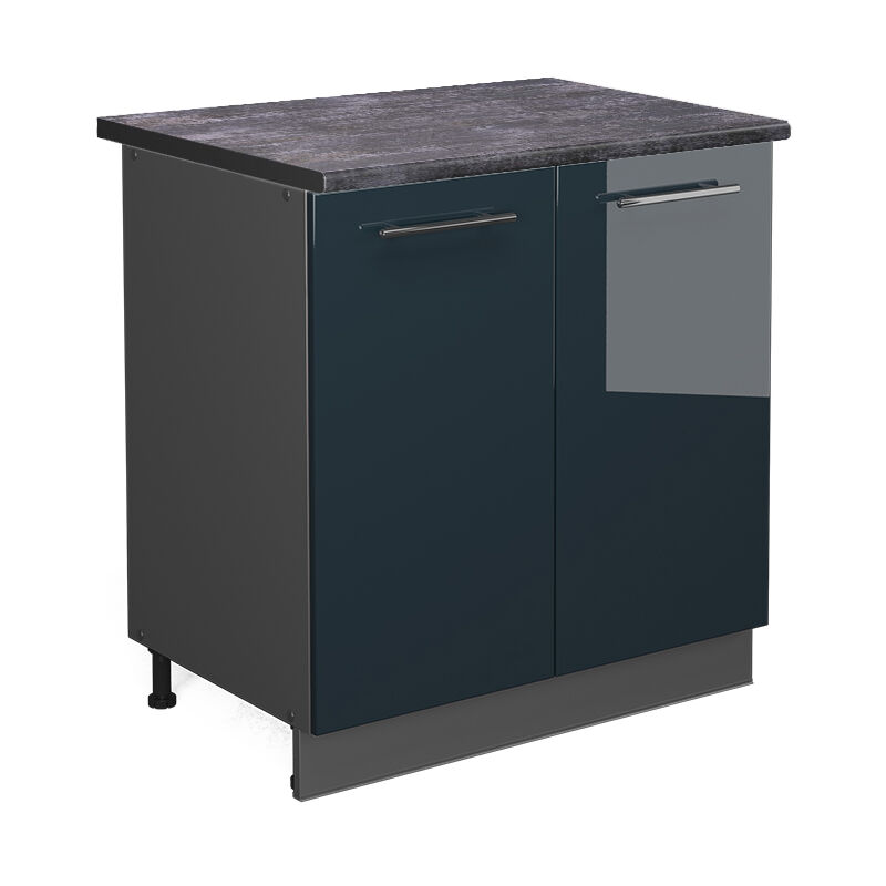 Spülenunterschrank Fame-line, Dunkelblau Hochglanz, 80 Cm Mit Regal, Ap Anthrazit Vicco