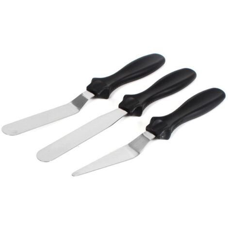 Kuchenspatel, Zuckergussspatel 3 x Edelstahl-Backspatel Drei verschiedene Spatel Para Reposteria für Bäckereien (SCHWARZ).