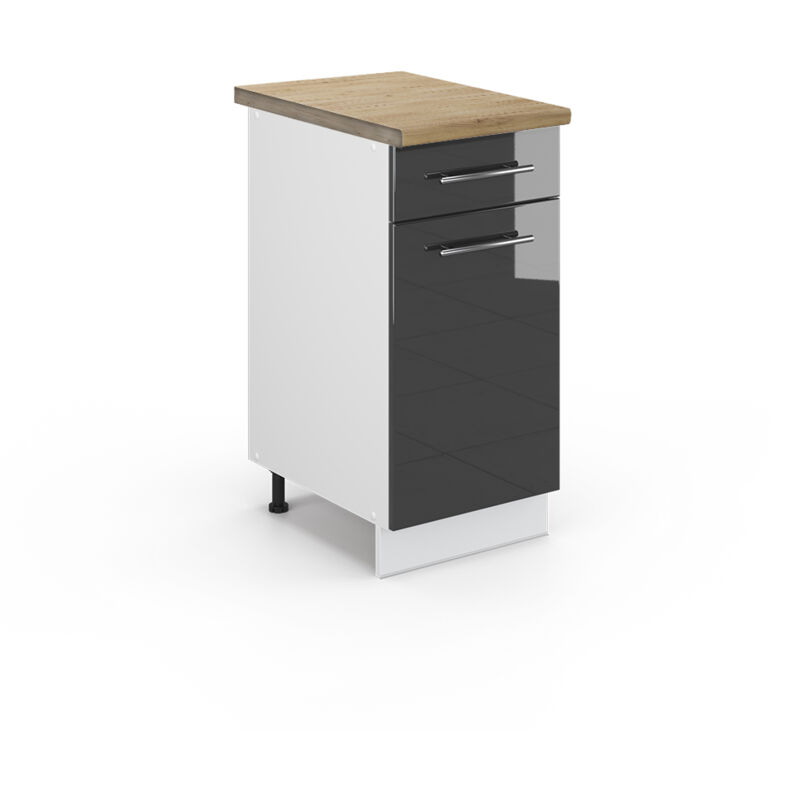 Vicco - Küchenunterschrank Fame-line, Anthrazit Hochglanz, 40 Cm , Ap Eiche