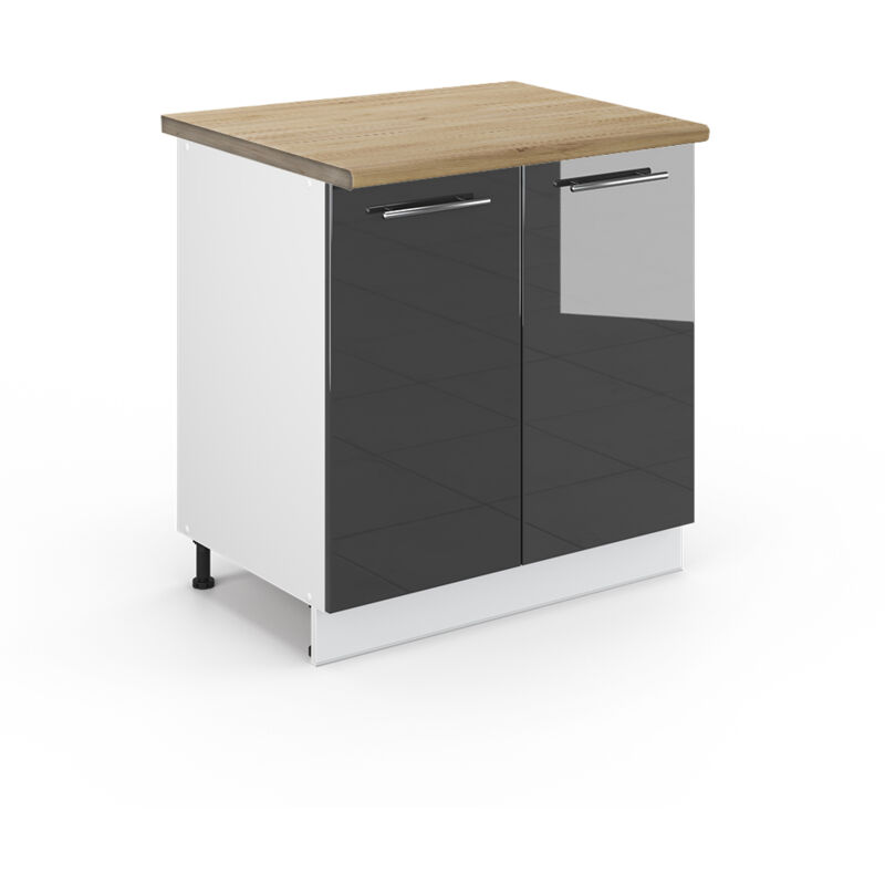 Vicco - Spülenunterschrank Fame-line, Anthrazit Hochglanz, 80 Cm Mit Regal, Ap Eiche
