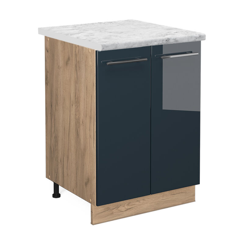 Vicco - Unterschrank Fame-line, Dunkelblau Hochglanz, 60 Cm , Ap Marmor
