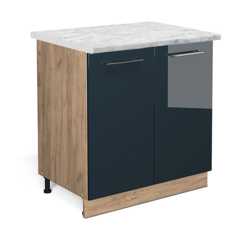 Vicco - Unterschrank Fame-line, Dunkelblau Hochglanz, 80 Cm Mit Regal, Ap Marmor