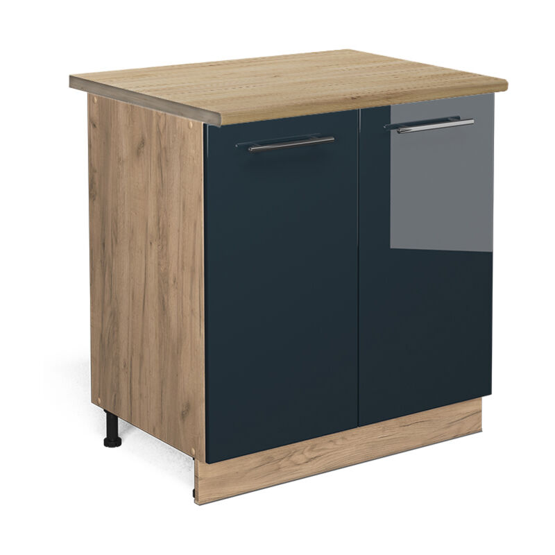 Vicco - Unterschrank Fame-line, Dunkelblau Hochglanz, 80 Cm Mit Regal, Ap Eiche