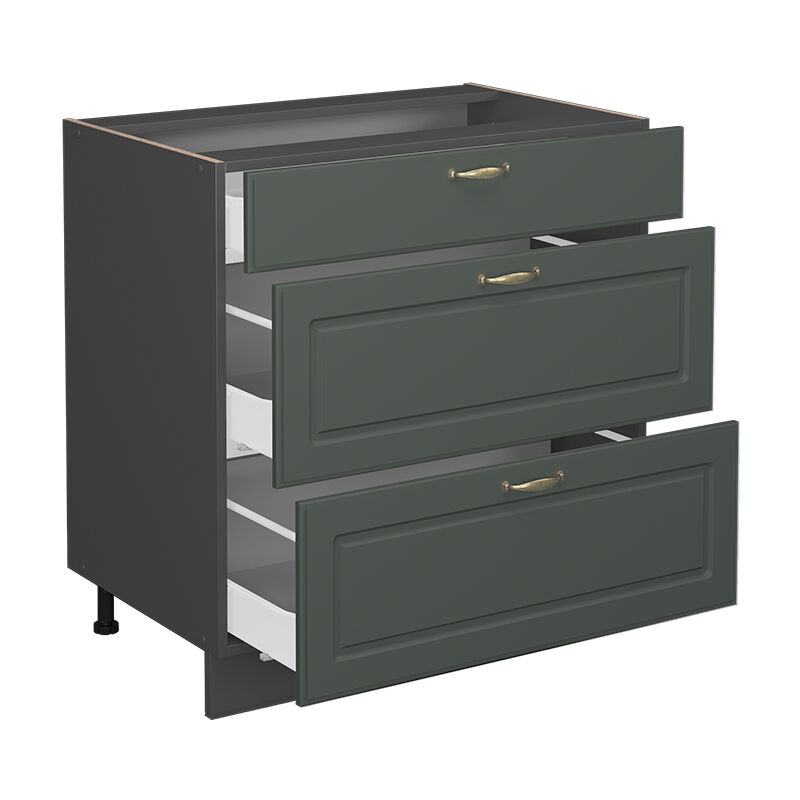 Vicco - Küchenunterschrank Fame-line, Grün-gold Landhaus, 80 Cm Mit 3 Schubladen, Ap Eiche
