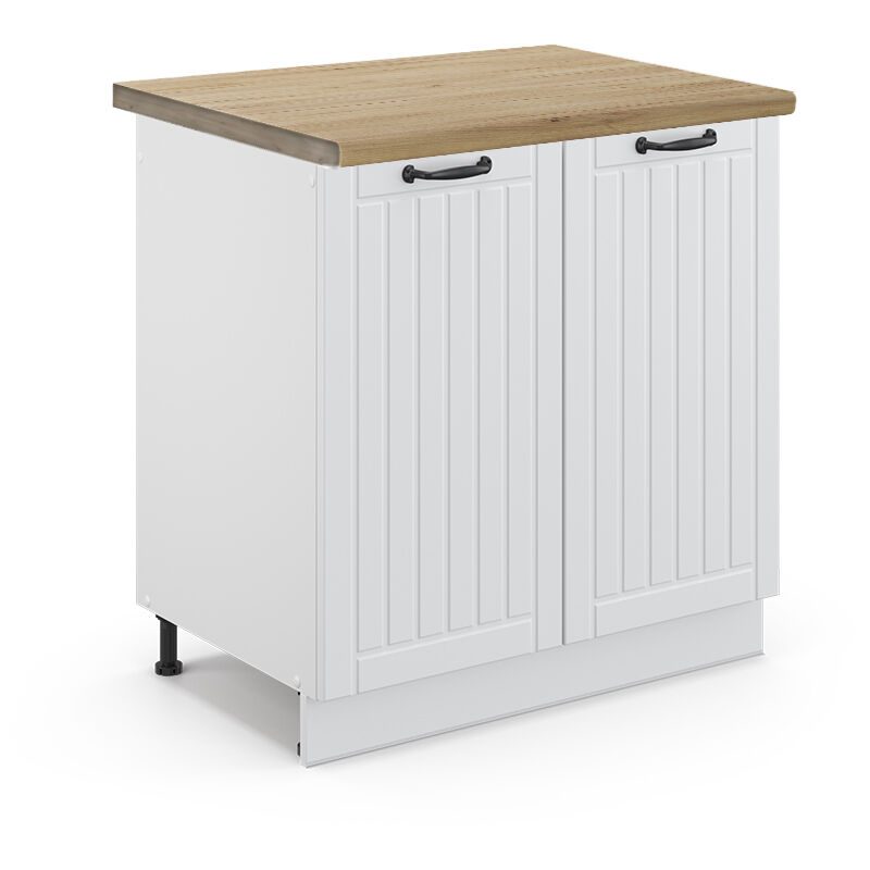Vicco - Spülenunterschrank Fame-line, Weiß Landhaus, 80 Cm , Ap Eiche