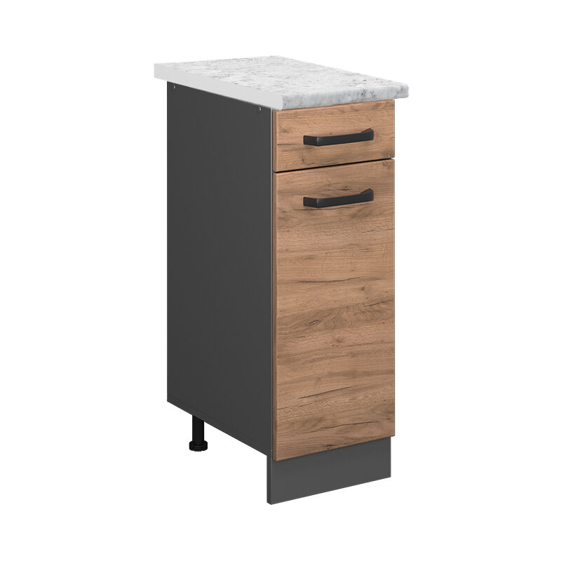 Schubladenschrank R-line, Goldkraft Eiche, 30 Cm Ap Marmor Vicco
