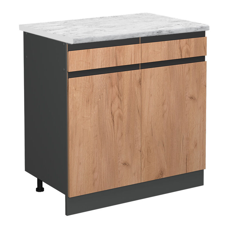 Vicco - Schubladenunterschrank R-line, Goldkraft Eiche, 80 Cm Ap Marmor
