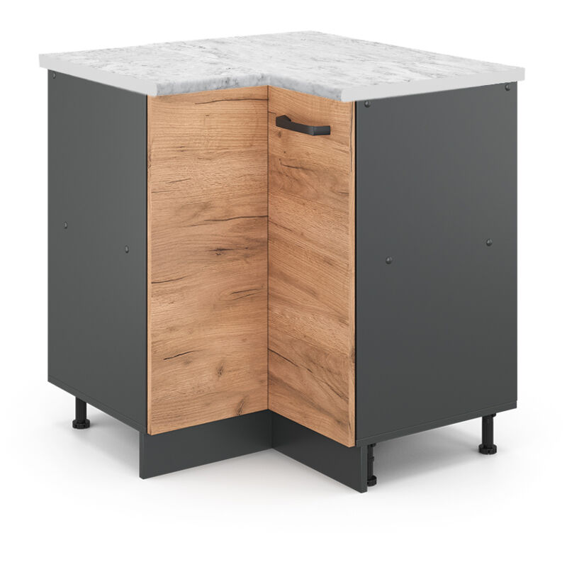 Vicco - Eckunterschrank R-line, Goldkraft Eiche, 75.6 Cm Ap Marmor