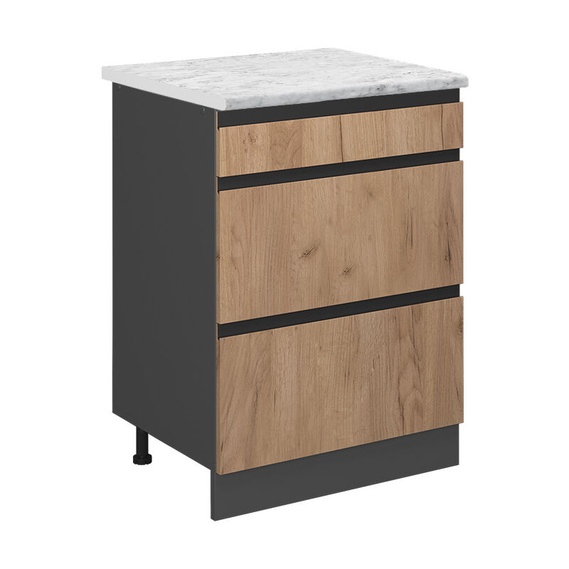 Vicco - Schubladenschrank R-line, Goldkraft Eiche, 60 Cm Ap Marmor