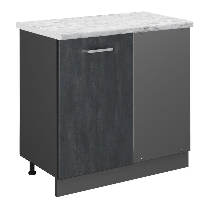 Vicco - Eckunterschrank R-line, Schwarz Beton, 86 Cm Ap Marmor