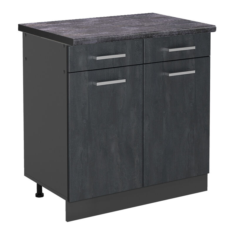 Vicco - Küchenunterschrank R-line, Schwarz Beton, 80 Cm Ap Anthrazit