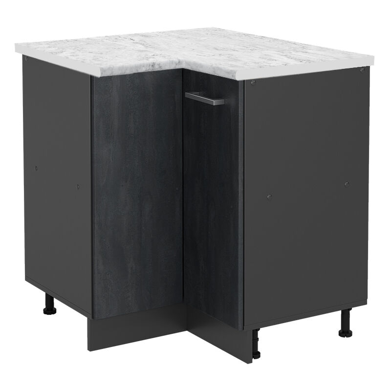 Vicco - Eckunterschrank R-line, Schwarz Beton, 75.6 Cm Ap Marmor