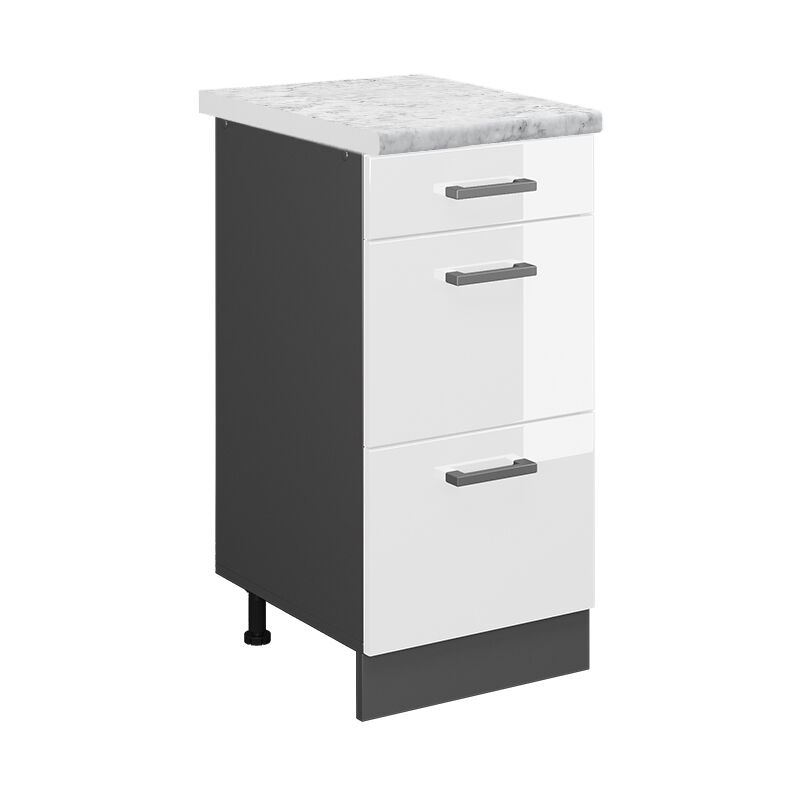 Vicco - Schubladenschrank R-line, Weiß Hochglanz, 40 Cm Ap Marmor