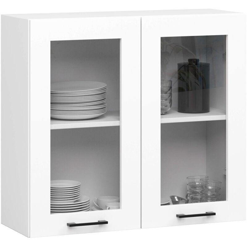 Akord - Küchenvitrine Weiß 80 Cm 2 Türen 2 Regalböden B80xh72xt30, 5 Cm