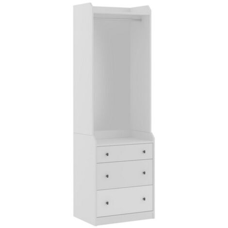 KUDL 3 Drawer Open Wardrobe - L46 x W62 x H200 cm - White - Assembly Required