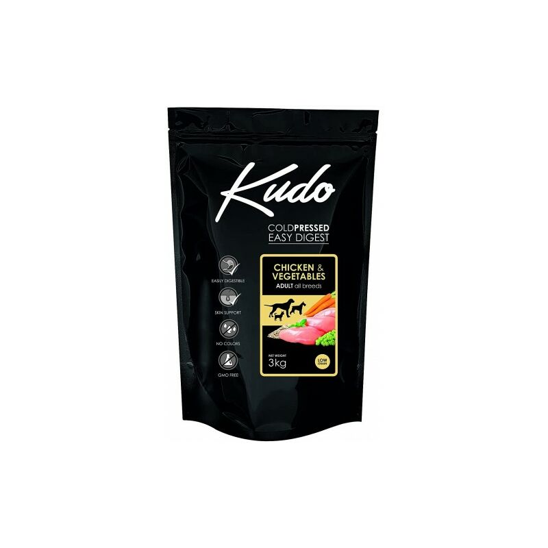 

Pienso Seco Prensado en Frío para Perros Adultos de Todos los Tamaños. Receta Natural Adulto Pollo 3 Kg. Sin gluten - Kudo