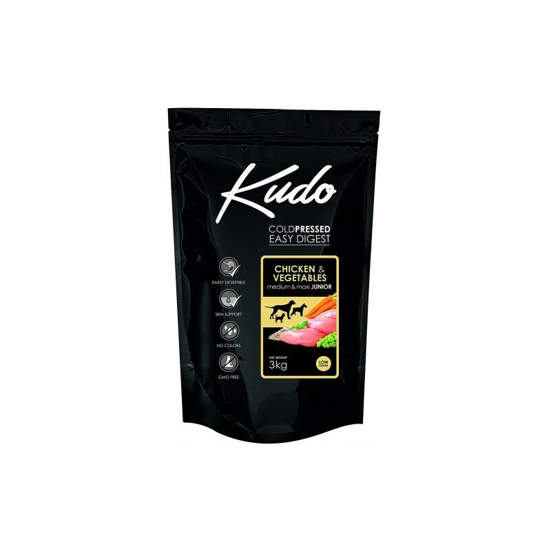 

Pienso Seco Prensado en Frío para Perros Juniors de Todos los Tamaños. Receta Natural Junior Pollo 3 Kg. Sin gluten - Kudo