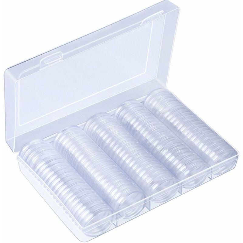 Kueatily - 100 pcs Capsules Pièces de Monnaie Plastique Collection Monnaie avec Boîte de Rangement pour Collection de Pièces-Fei Yu