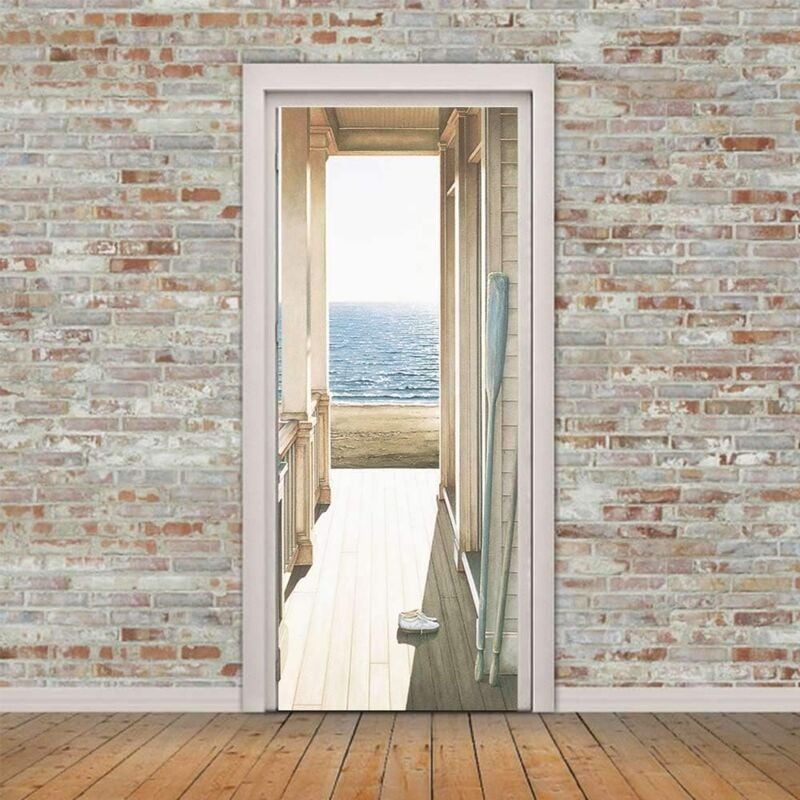 Kueatily - Promotion 2 Pcs 3D Sticker de Porte Effect Auto-Adhésif Amovible Autocollant pour Décor Cuisine Chambre Salle de Bain Mur(38.5cm×200cm)