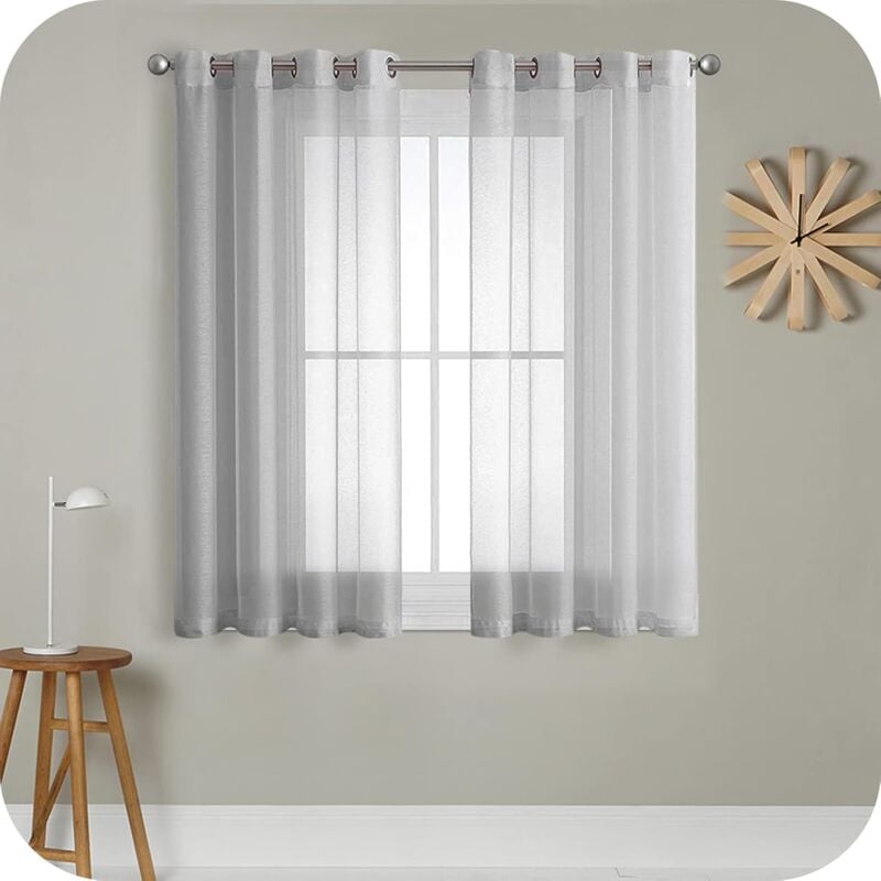 Kueatily - 2 pcs Rideau Voilage Gris 140x225cm à Oœillet Semi-Transparent en Effet Lin Décorations d'intérieur de Fenêtre de Salon Moderne Chambre