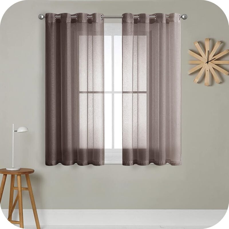 Kueatily - 2 pcs Rideau Voilage Brun140x183cm à Oœillet Semi-Transparent en Effet Lin Décorations d'intérieur de Fenêtre de Salon Moderne Chambre