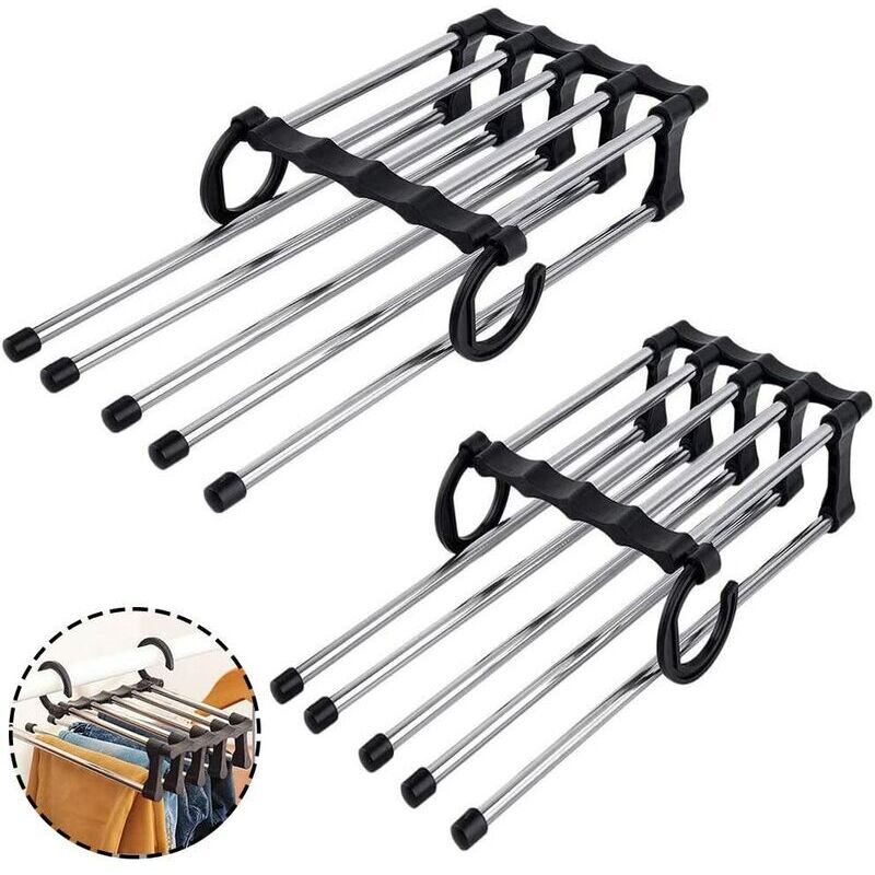 2 Pièces Cintres Pantalons, Cintre Gain de Place, Cintre Pantalon Multiple, Acier Inoxydable Multifonction Pliable Antidérapant Porte Jeans pour