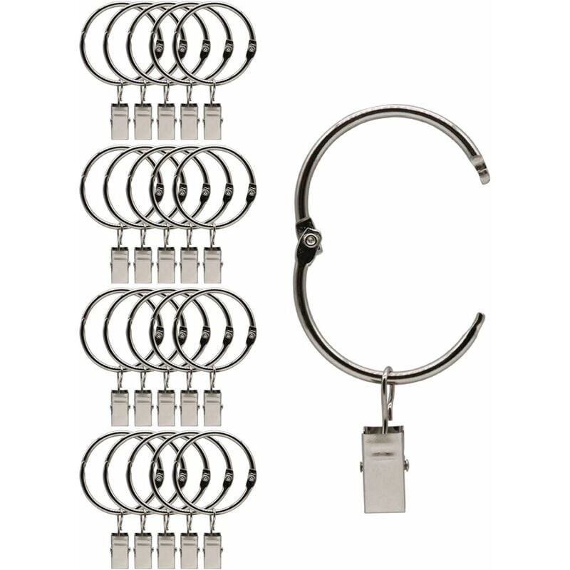 Kueatily - 20 Pièces Anneaux à Pince à Rideau en métal Ouvrants, Ouverture et Fermeture faciles, diamètre intérieur 38 mm, pour Rideaux Lourds et