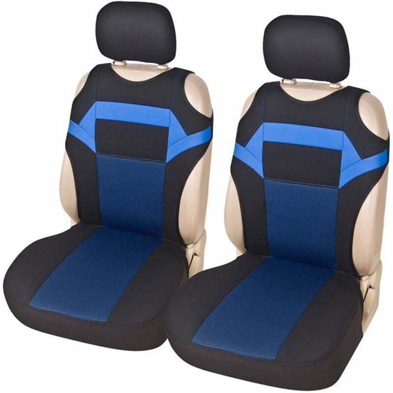 2Pcs Housse de Siege Voiture, Universel Housse de Siège Avant éponge en Maille Accessoires Intérieurs Conception de Voiture (Bleu) - Kueatily
