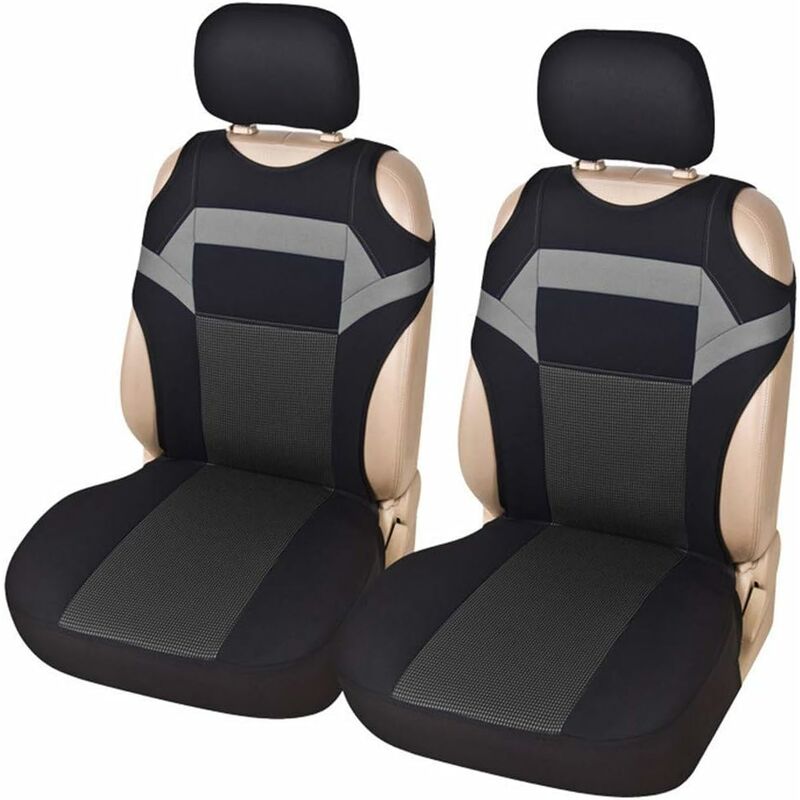 2Pcs Housse de Siege Voiture, Universel Housse de Siège Avant éponge en Maille Accessoires Intérieurs Conception de Voiture (Gris) - Kueatily