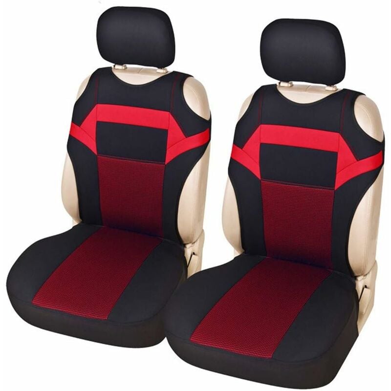 2Pcs Housse de Siege Voiture, Universel Housse de Siège Avant éponge en Maille Accessoires Intérieurs Conception de Voiture (Rouge) - Kueatily